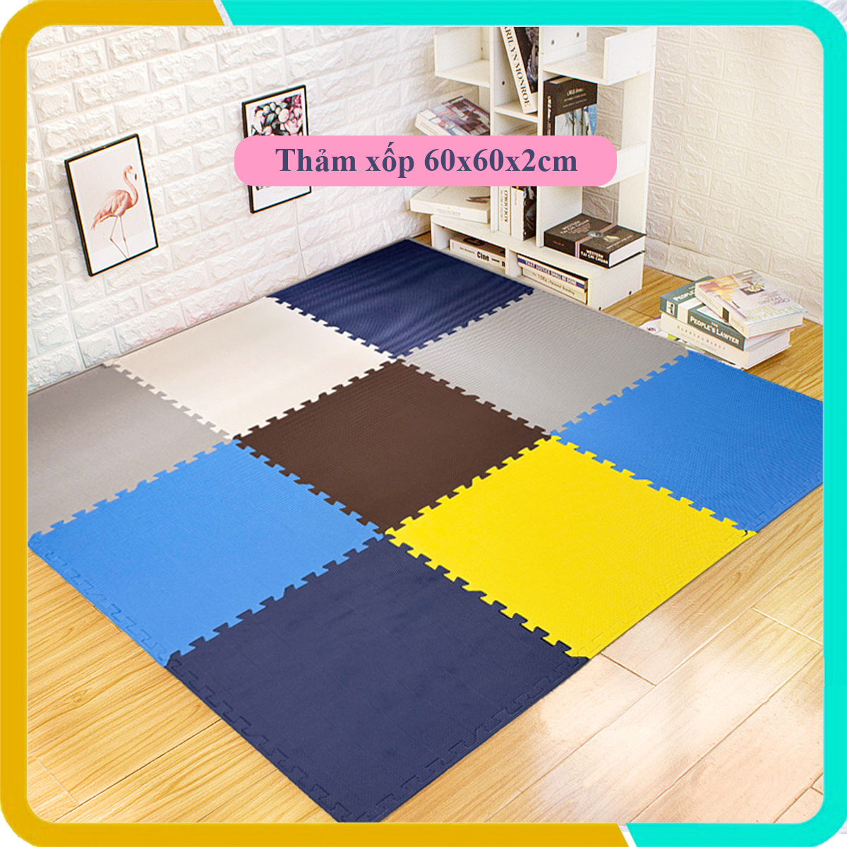 Thảm xốp lót sàn 60x60x2cm màu pastel, Bảo vệ khu vực chơi của bé