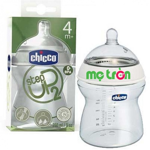 Bình sữa Step Up Chicco 250ml cổ rộng với núm ty mềm mại dành cho bé từ 4 tháng tuổi