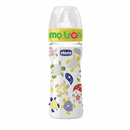 Bình sữa Wellbeing Chicco 250ml họa tiết rùa con có thể điều chỉnh dòng chảy Bình sữa Wellbeing Chicco 250ml họa tiết rùa con có thể điều chỉnh dòng chảy