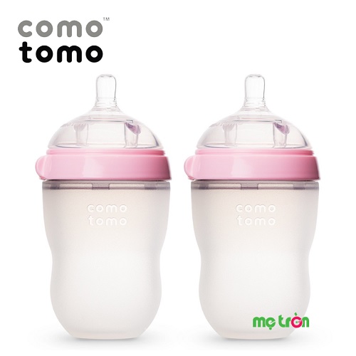 Hình ảnh sản phẩm bộ hai bình sữa Comotomo silicone 250ml thiết kế núm ti mềm mại (màu hồng – CT00004)