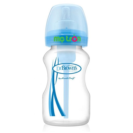 Bình sữa cổ rộng nhựa PP 270ml Dr Brown's màu xanh dùng cho bé từ sơ sinh trở lên