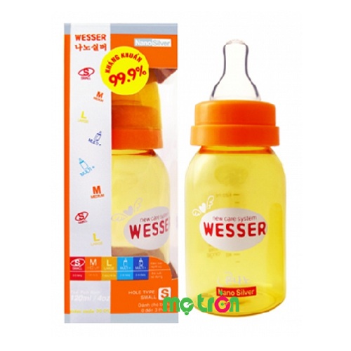 Bình sữa Nano Silver Wesser 120ml với thiết kế chống đầy hơi cho bé