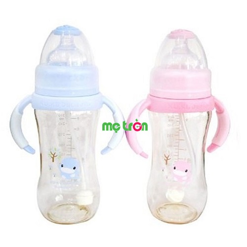 Bình sữa nhựa PES 280ml KUKU5836 với 2 tay cầm 2 bên tiện lợi và an toàn cho bé sử dụng