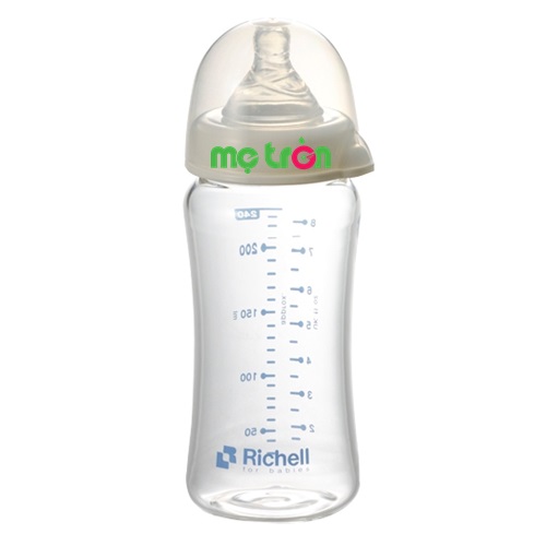 Bình thủy tinh cổ rộng 240ml Richell RC98142 siêu nhẹ dành cho trẻ từ 3 - 6 tháng tuổi
