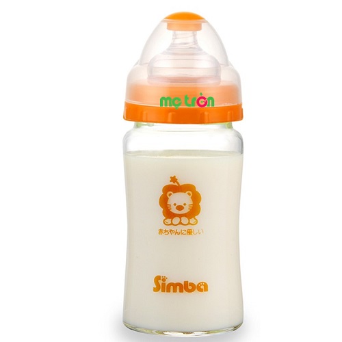 Bình sữa Simba hồ lô cổ rộng thủy tinh 240ml S6905 màu cam bắt mắt