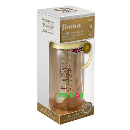 Bình sữa hồ lô Simba 320ml với tay cầm hút tự động S6115 - cùng mẹ chăm sóc sức khỏe bé yêu