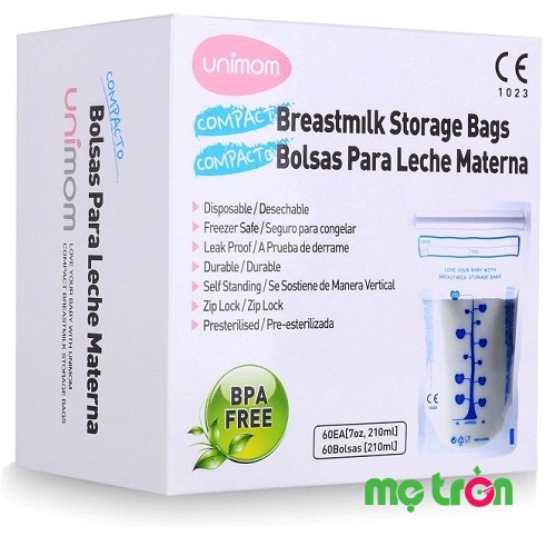 Túi trữ sữa Unimom Compact 210ml (60 túi) an toàn không BPA