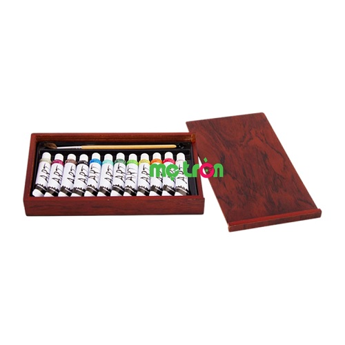 Hộp gỗ 12 tuýp màu vẽ Acrylic Colormate dùng được trên nhiều chất liệu