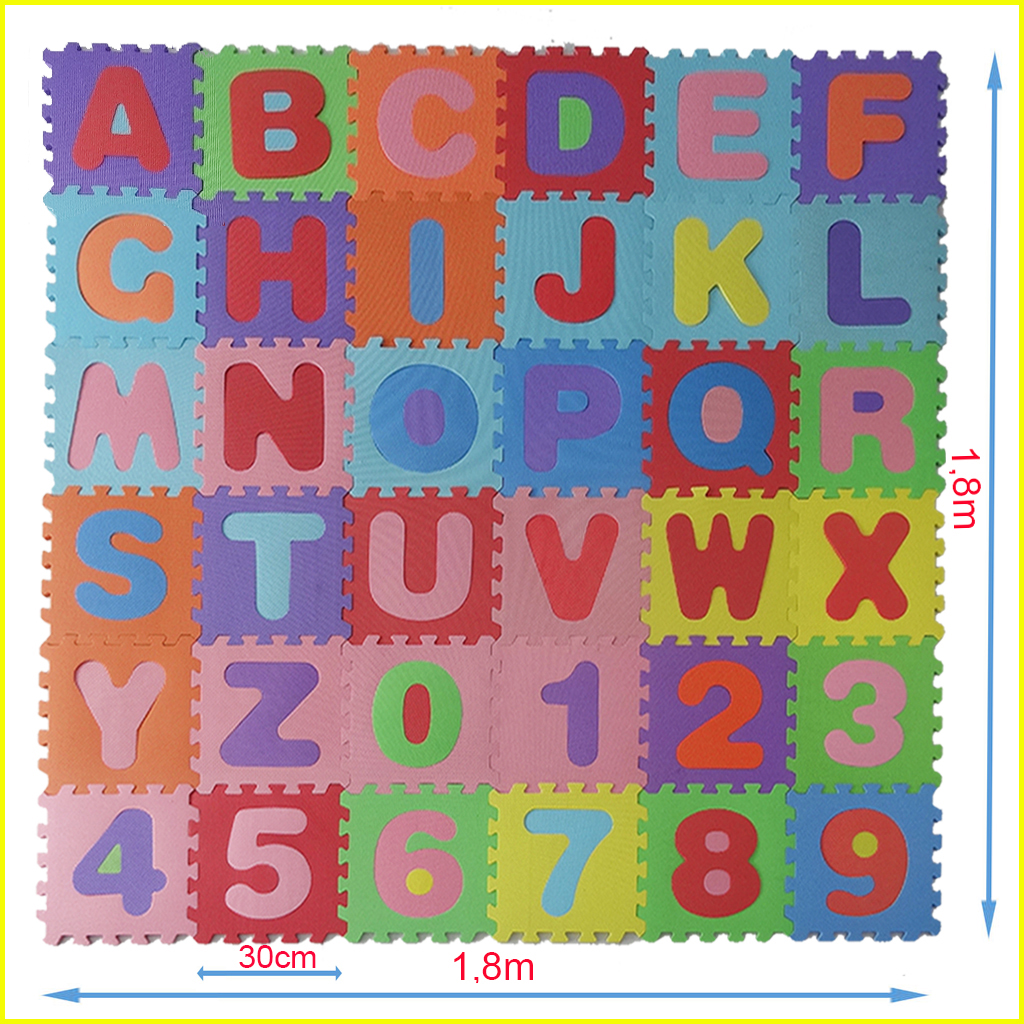 Thảm xốp cho bé 30x30x1cm - Bộ 36 tấm ( 26 chữ cái từ A-Z + 10 bộ chữ số từ 0-9)