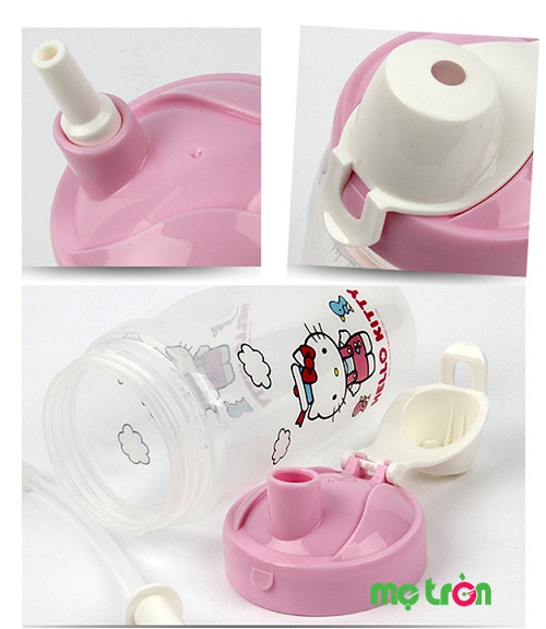 Bình nước bằng nhựa an toàn có ống hút Hello Kitty LKT601