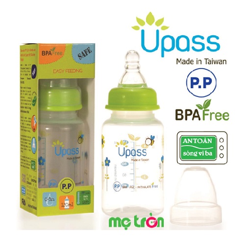 Bình sữa Upass 120ml cổ thường xanh lá không BPA U06401CL