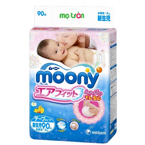 Tã dán Moony Newborn 90 miếng (0-5kg) thấm hút vượt trội