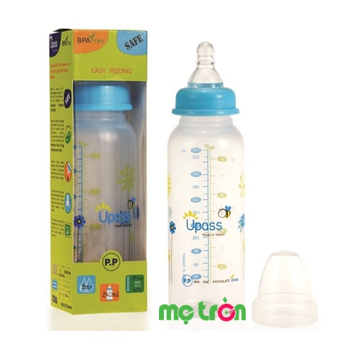 Bình sữa Upass cổ xanh dương không BPA 240ml U06801CX là dòng sản phẩm bình sữa được rất nhiều bậc phụ huynh yêu thích và lựa chọn cho bé dùng. Với thiết kế nhỏ gọn nhẹ và được làm từ chất liệu nhựa PP cao cấp hoàn toàn không chứa BPA gây hại cho sức khỏe của bé.