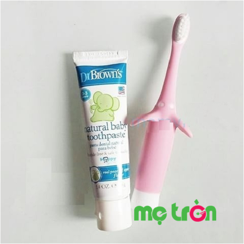 Combo bàn chải đánh răng hình voi hồng và kem đánh răng hương táo hữu cơ (organic) thuộc thương hiệu Dr Brown's là giải pháp giúp bạn chăm sóc răng miệng hoàn hảo, an toàn cho bé từ 0-3 tuổi, đảm bảo sự phát triển ban đầu khỏe mạnh.