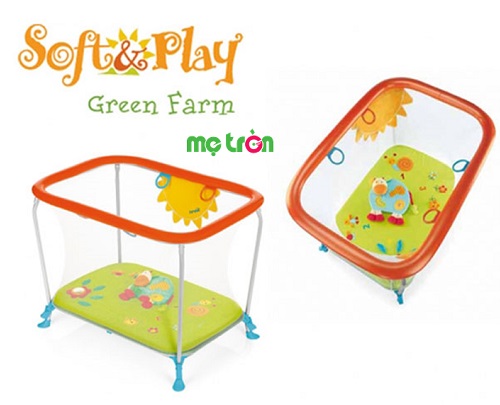 Nôi chơi Brevi Soft & Play A/C Green Farm BRE580-115 màu xanh lá và cam