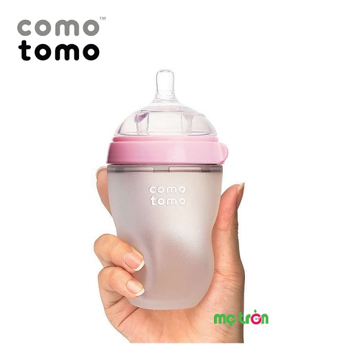 Bộ hai bình sữa Comotomo silicone 250ml thiết kế núm ty mềm mại (màu hồng – CT00004)