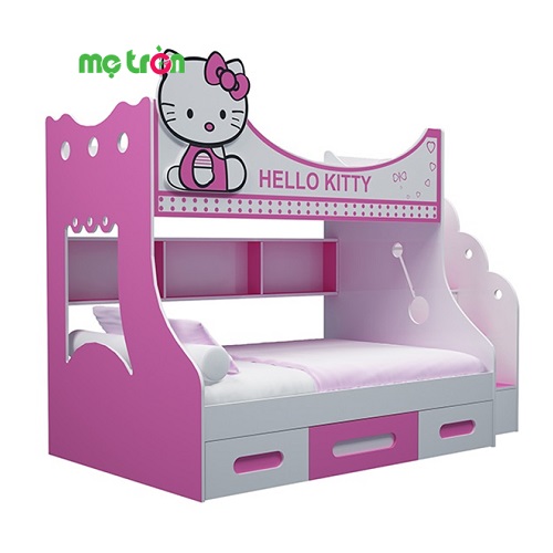 Giường tầng Hello Kitty GT04 2 tầng màu hồng dễ thương (trên 1m – dưới 1m4)