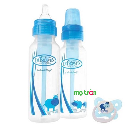Combo 2 bình sữa 240ml cổ thường (Hippo hoặc Owl) và 1 ty ngậm 0-6 tháng