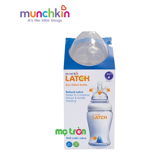 Bình sữa Munchkin Latch (8oz) núm ti thiết kế giống hệt ti mẹ