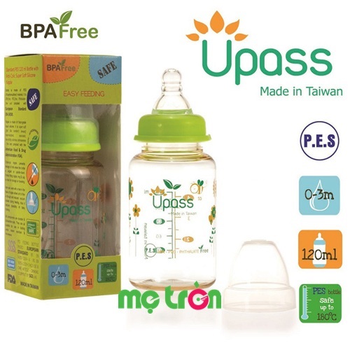 Bình sữa Upass 120ml cổ xanh lá không BPA UP02401CL bền tốt dễ sử dụng