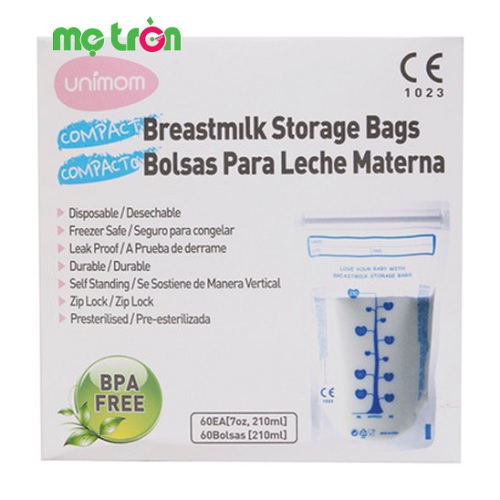 Túi trữ sữa Unimom Compact 210ml (60 túi) an toàn không BPA