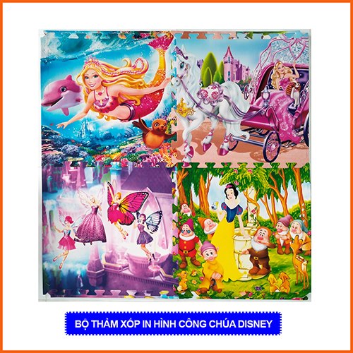 Thảm xốp cho bé công chúa Disney (60x60x1cm) - Bộ 4 tấm - Màu sắc sinh động- An toàn cho bé