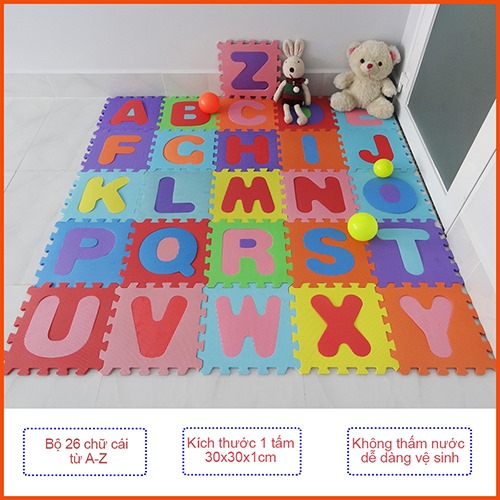Thảm xốp lót sàn bộ 26 chữ cái (30cm x 30cm), bé có thể học hỏi khi chơi